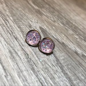 Light Mauve Druzy w/Silver Stud Earrings